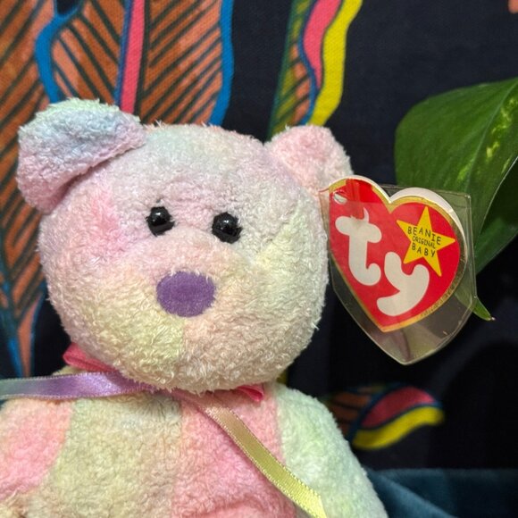 Ty Original Beanie Baby, Groovy the Bear, Tie-Dye Rainbow, DOB January 10, 1999 - Picture 4 of 15
